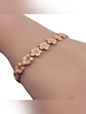 14k Rose Gold Hawaiian Plumeria Flower Lei Bracelet Size 6.75